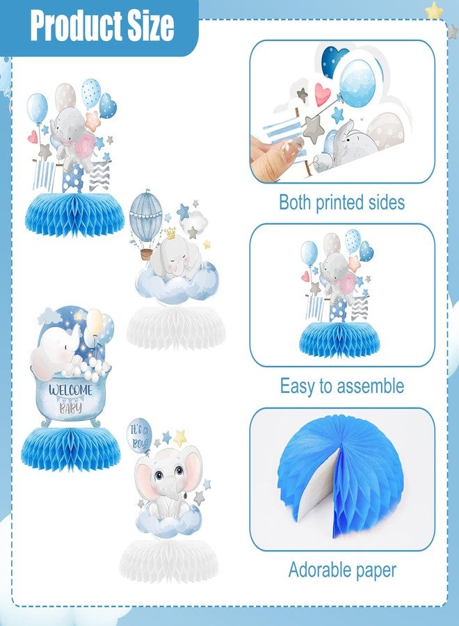 ZCPTZ 12 Pcs Blue Elephant Honeycomb Centerpieces Moon Star Balloons Elephant Theme Party Topper It’s A Boy 3D Baby Shower Honeycomb Table Decorations for Birtaday Wedding Shower Party Supplies - Image 3